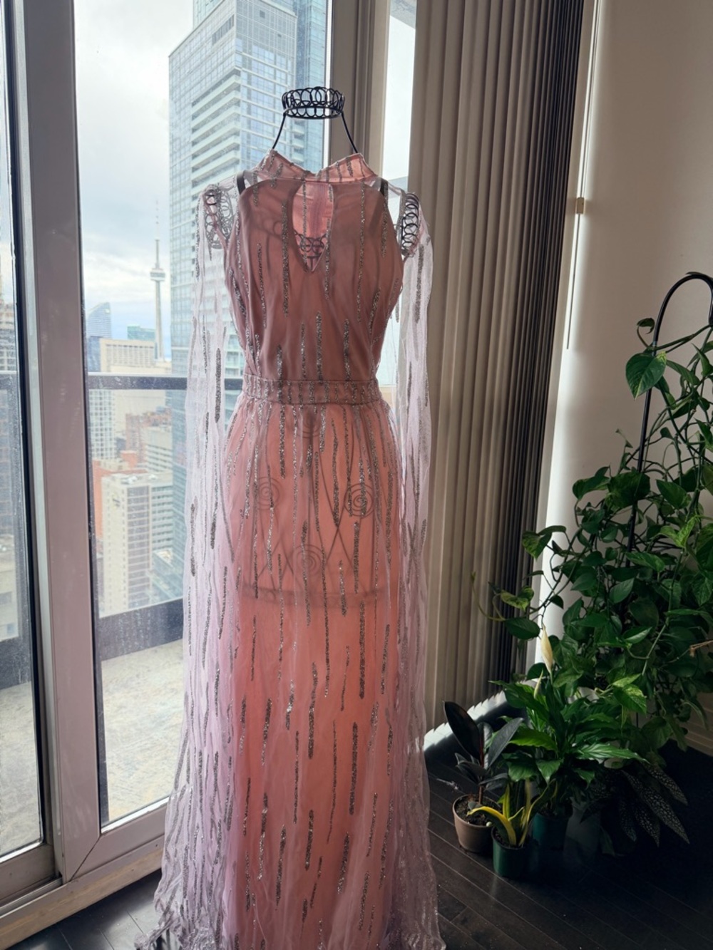 Elegant Pink Beaded Evening Gown